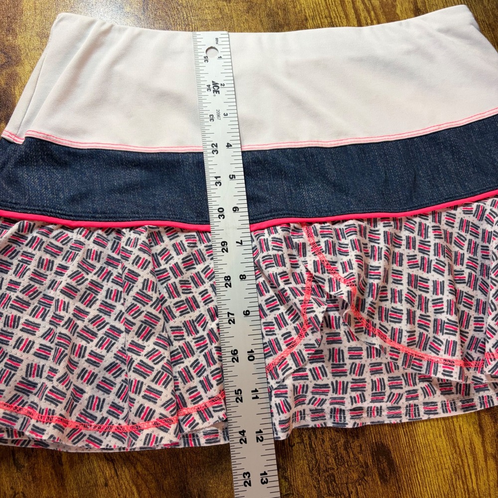 Lucky in Love Women Small Tennis Skort White Denim Pink Ruffle Skirt Pickleball - Picture 6 of 7